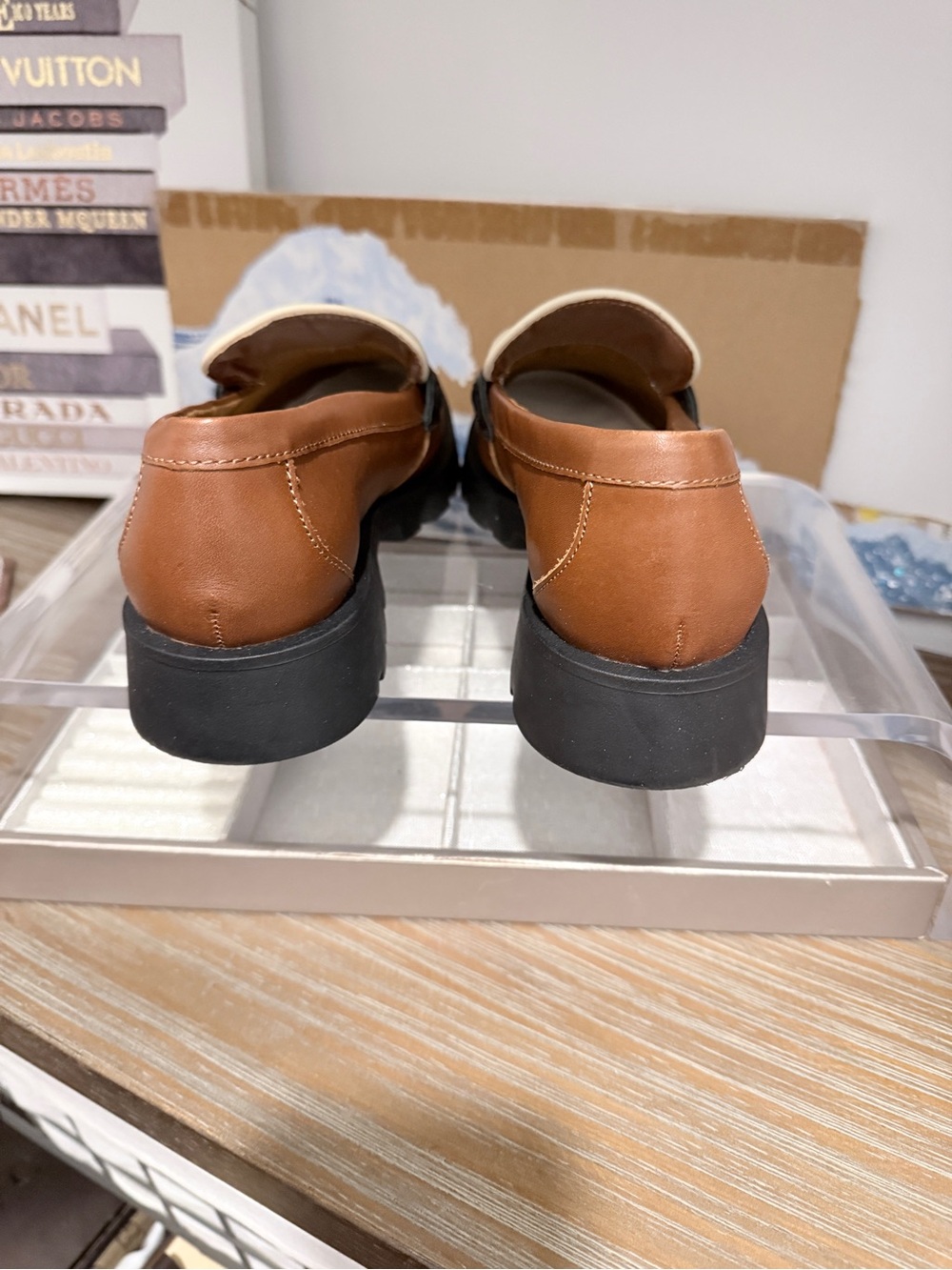 Dolce Vita Brown Black Cream Leather Loafers - Picture 2 of 5